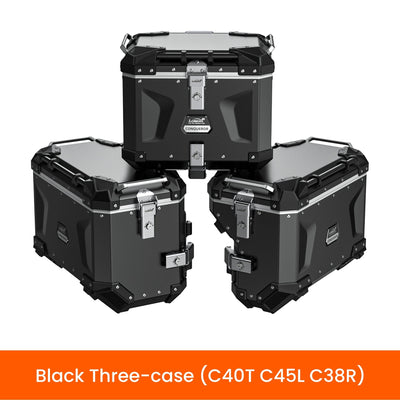 Set tre valigie LOBOO CONQUEROR nero con laterali asimmetriche C45L e C38R e bauletto C40T