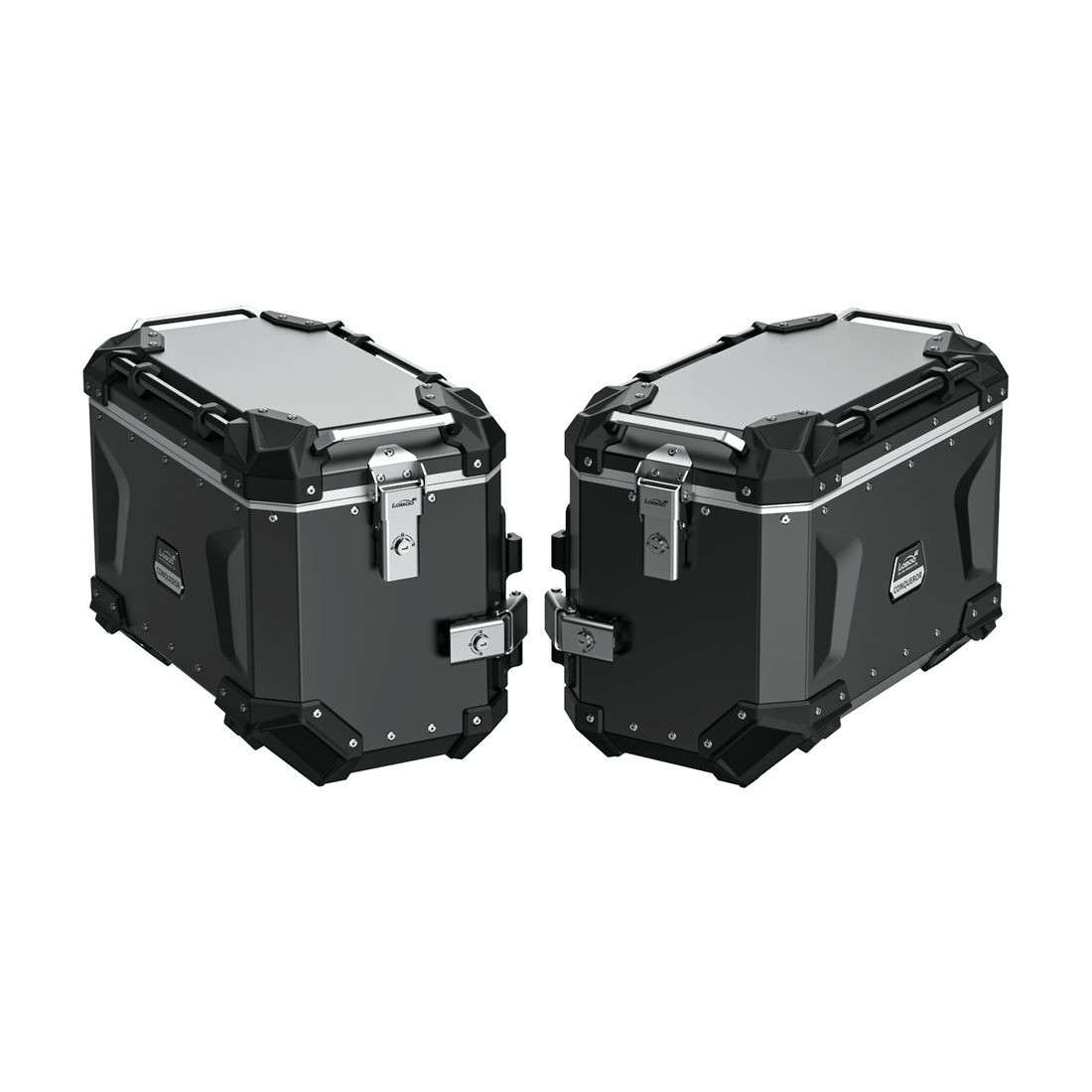 Coppia di valigie laterali LOBOO CONQUEROR da 45 litri in alluminio nero per BMW R 1300 GS Adventure