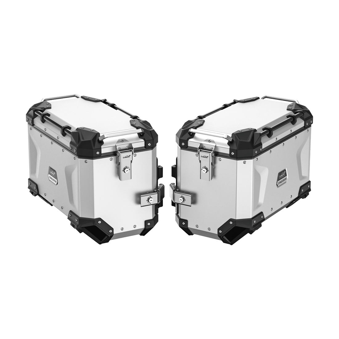 Coppia di valigie laterali LOBOO CONQUEROR da 45 litri in alluminio argento per BMW R 1300 GS Adventure