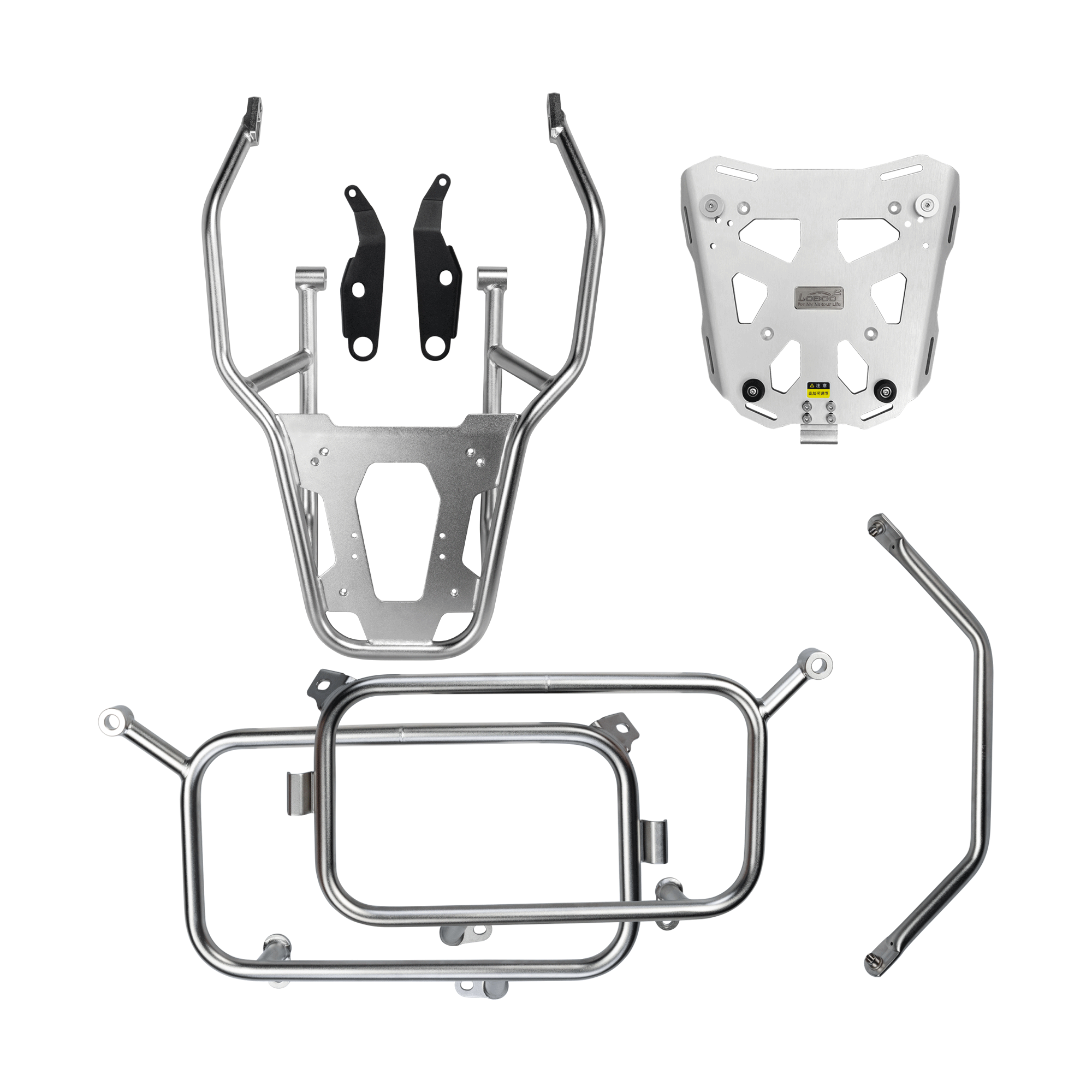 Kit completo tre valigie LOBOO per BMW R 1300 GS: telai laterali JP131B e portapacchi posteriore PRO JP131WB