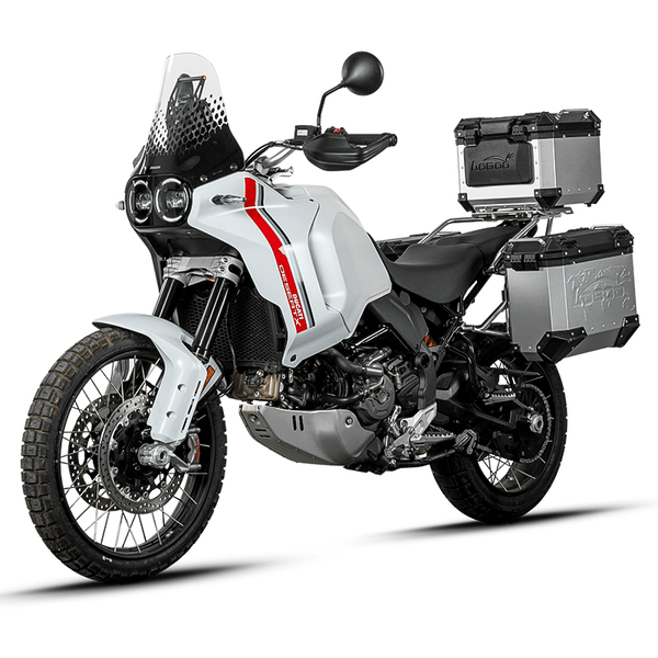 Valises latérales en aluminium pour Ducati DesertX avec supports | PIKE TRACKER 35+30 L