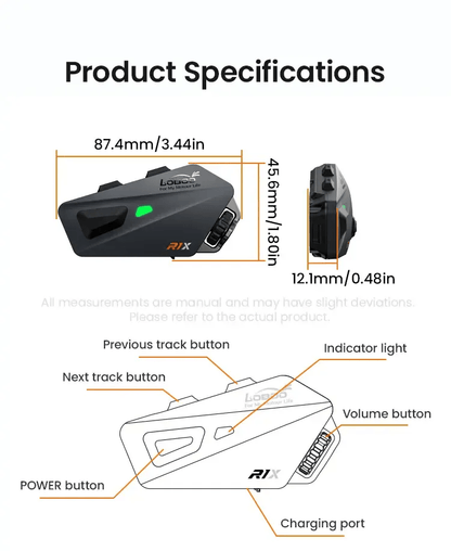 Casque moto mains libres LOBOO R1X – Bluetooth 5.3 - Endurrad.com